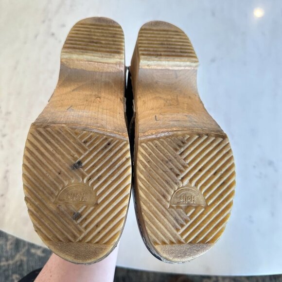 Handpainted Holie Made in Sweden Wooden Clogs with‎ Navy Leather Floral Size 7 - Picture 8 of 8